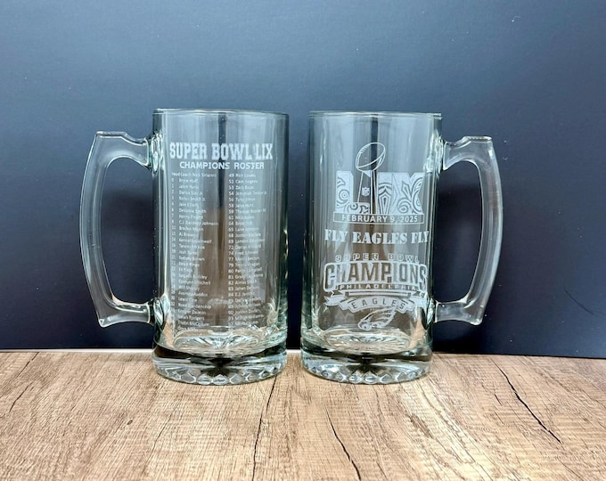 Eagles 2025 Super Bowl 59 Collectible Beer Stein | Football Team Beer Glass | Super Bowl Beer Mug | LIX Champion Collector Mug