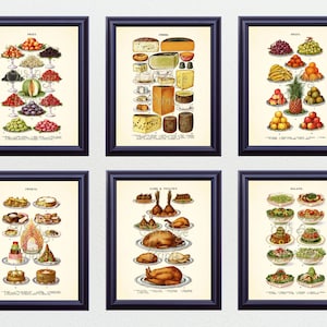 SET of 6 8x10 Art Prints Antique CULINARY Mrs Beetons Vintage Food Plate Entrees Illustration Home Kitchen Wall Art Decor Illustration F0107