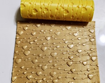 Polymer Clay Cutters -1276-Hearts on a String Texture Roller 3 inches