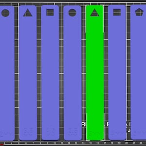 May include: Six blue and green rectangular tags with different shapes cut out. The tags are labelled with the text "2vv", "3vv", "4vv", "2vv", "3vv", and "5vv".