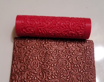 Polymer Clay Cutters #1055 FLoral B Texture Roller (New Design. Pattern goes all the way to the edge)