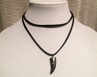 Black Suede Wrap Choker with Gunmetal Pendant