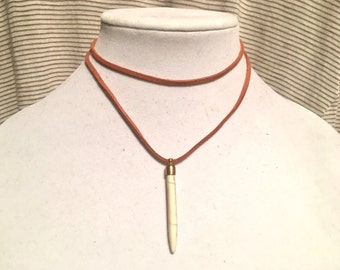 Burnt Orange Suede Wrap Choker with Bone White Pendant