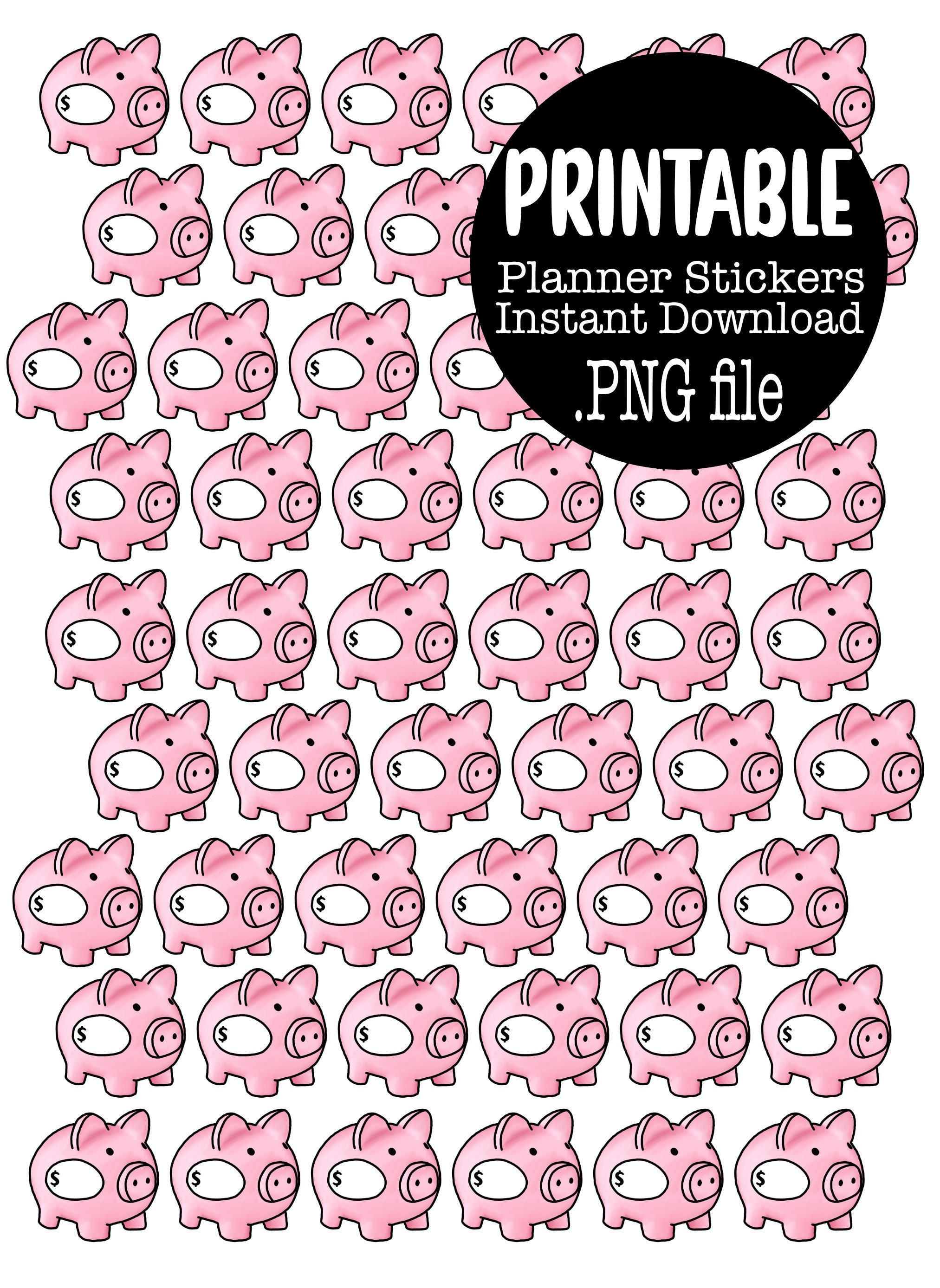Piggy Bank Printable Planner Stickers, Savings Challenge, Savings Tracker, Printable PNG, Pig ...