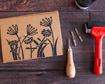 Hand Printed Wildflower Linocut Card - Nature Linocut