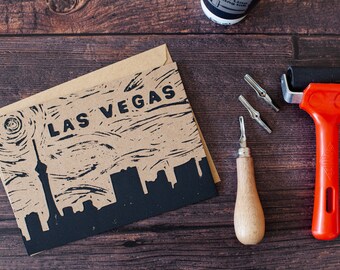 Las Vegas Skyline Linocut Card