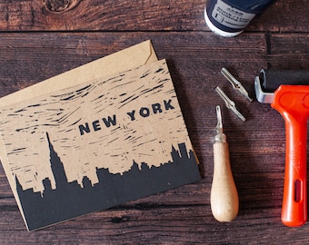 New York Skyline Linocut Card