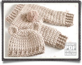 English PDF Crochet Pattern Little Bear Hat, Pants Set 5 Sizes Newborn - 2 Years Instant Download Animal Ears Teddy Baby Child Toddler