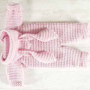 English PDF Crochet Pattern Chloe Bunny Hooded Suit 3 Sizes 0-3 Months 18 Months Instant Download Top Down Seamless Coat Jacket Onesie image 5