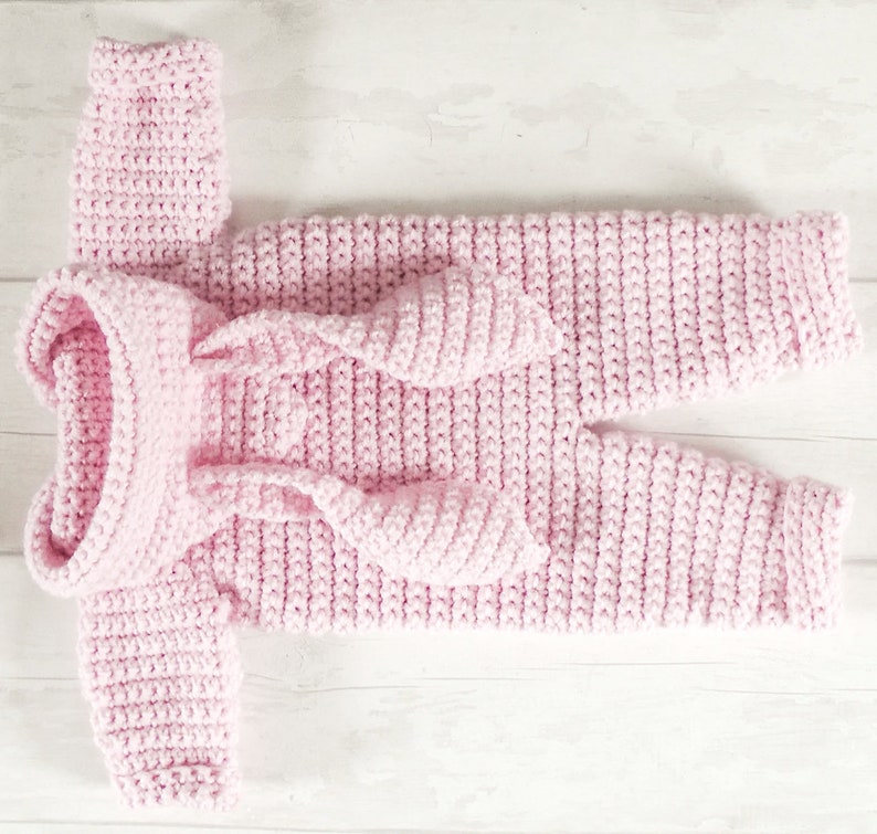 English PDF Crochet Pattern Chloe Bunny Hooded Suit 3 Sizes 0-3 Months 18 Months Instant Download Top Down Seamless Coat Jacket Onesie image 5