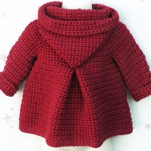 English PDF Crochet Pattern Hooded Pixie Jacket 4 Sizes 6 Months 5 Years Instant Download Top Down Seamless Coat Little Red Riding Hood image 4