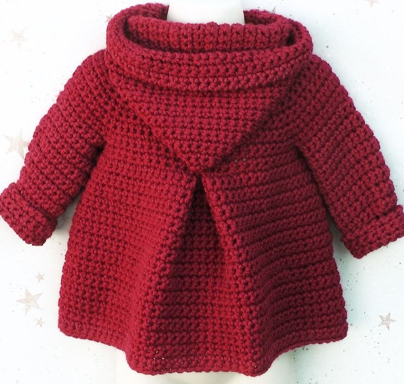 English PDF Crochet Pattern Hooded Pixie Jacket 4 Sizes 6 Months 5 Years Instant Download Top Down Seamless Coat Little Red Riding Hood image 4