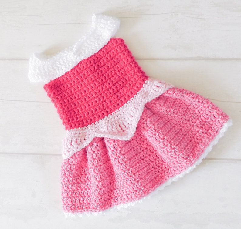 English PDF Crochet Pattern Sleeping Beauty Princess Aurora Dress Set 3 Sizes Newborn-6 Months Instant Download Outfit Halloween Baby Photo image 4