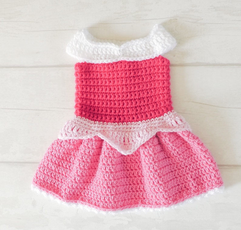 English PDF Crochet Pattern Sleeping Beauty Princess Aurora Dress Set 3 Sizes Newborn-6 Months Instant Download Outfit Halloween Baby Photo image 3