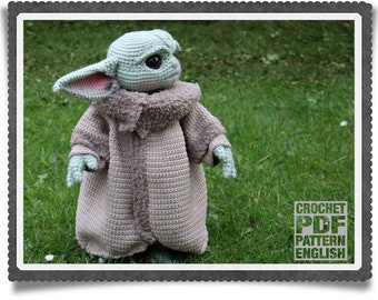 PDF Crochet Pattern Poseable Life Sized The Little Master with Jacket  Instant Download Top Down Seamless Coat Green Baby Alien