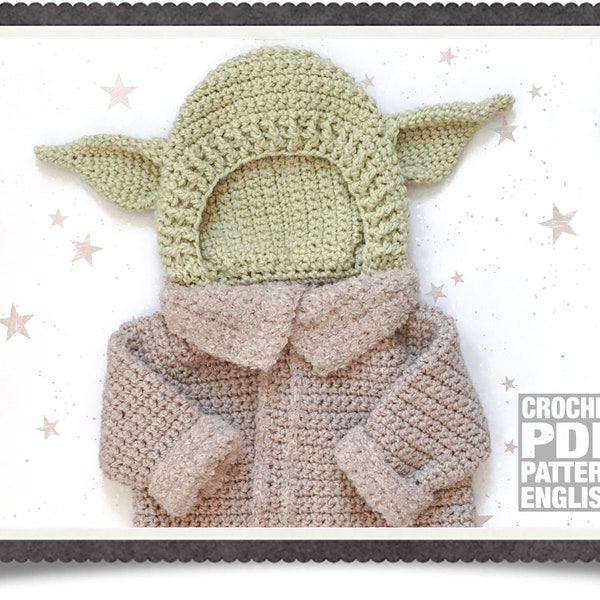 English PDF Crochet Pattern Little Master Hooded Jacket 6 Sizes 0-3 Months - 6 Years Instant Download Top Down Seamless CoatThe Green Alien