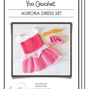 English PDF Crochet Pattern Sleeping Beauty Princess Aurora Dress Set 3 Sizes Newborn-6 Months Instant Download Outfit Halloween Baby Photo image 2