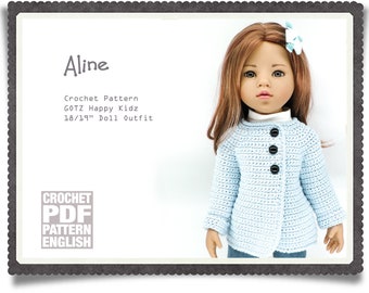 English PDF Crochet Pattern GOTZ/Designafriend 18" Doll Aline Jacket Instant Download Top Down Seamless Jumper Sweater Cardigan Coat Doll