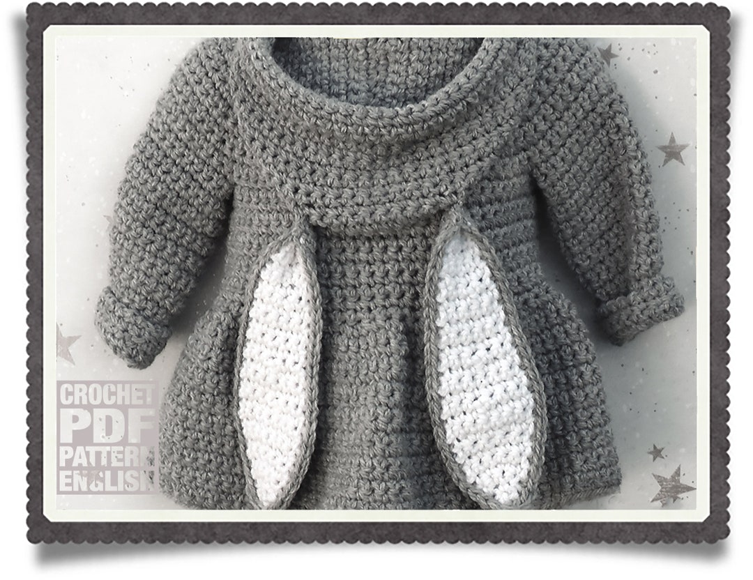 English PDF Crochet Pattern Hooded Bunny Jacket 5 Sizes 6