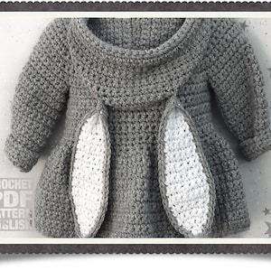 English PDF Crochet Pattern Hooded Bunny Jacket 5 Sizes 6 Months - 6 Years Instant Download Top Down Seamless Coat Sweater Easter Rabbit