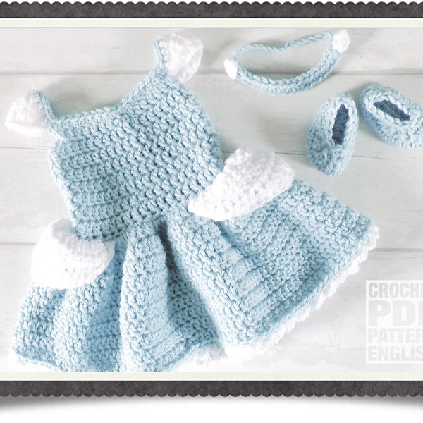 English PDF Crochet Pattern Princess Cinderella Dress Set Chunky Yarn 3 Sizes Newborn-6 Months Instant Download Costume Outfit Halloween