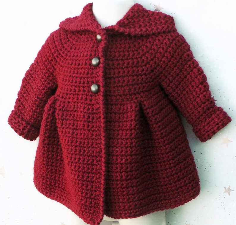 English PDF Crochet Pattern Hooded Pixie Jacket 4 Sizes 6 Months 5 Years Instant Download Top Down Seamless Coat Little Red Riding Hood image 5