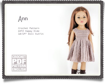 English PDF Crochet Pattern GOTZ Happy Kidz/Hannah 18/19" Doll Ann Lacy Party Dress Instant Download Christmas Outfit