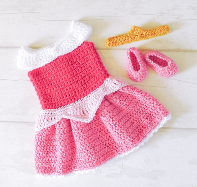 English PDF Crochet Pattern Sleeping Beauty Princess Aurora Dress Set 3 Sizes Newborn-6 Months Instant Download Outfit Halloween Baby Photo image 8