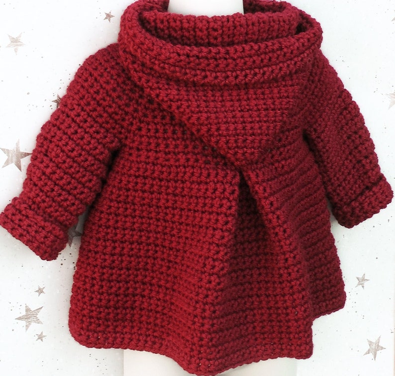 English PDF Crochet Pattern Hooded Pixie Jacket 4 Sizes 6 Months 5 Years Instant Download Top Down Seamless Coat Little Red Riding Hood image 8