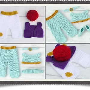 English 2 PDF Crochet Patterns Aladdin and Princess Jasmine Set 3 Sizes Newborn-6 Months Instant Download Costume Outfit Halloween  Baby