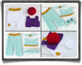 English 2 PDF Crochet Patterns Aladdin and Princess Jasmine Set 3 Sizes Newborn-6 Months Instant Download Costume Outfit Halloween  Baby