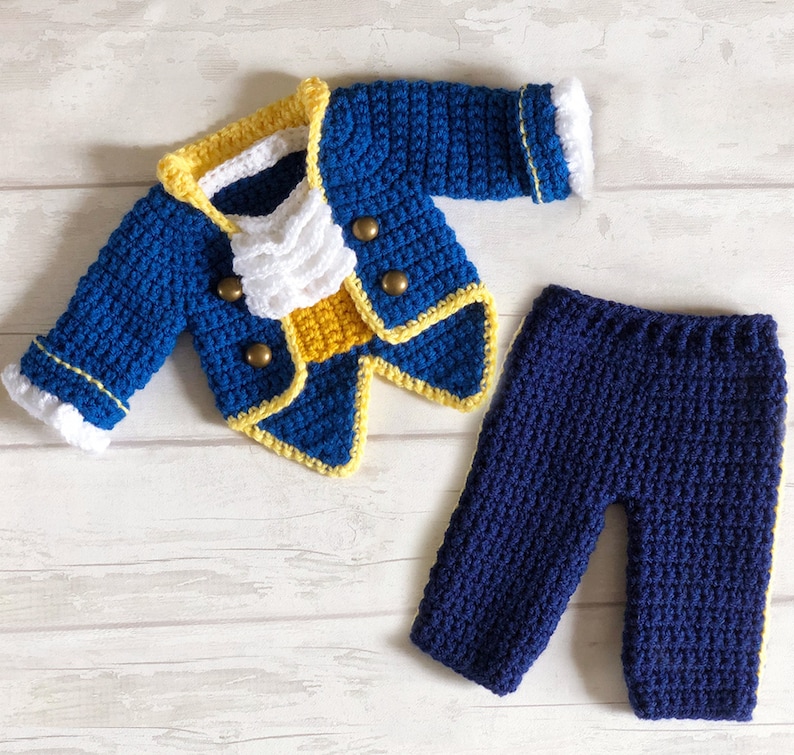 English PDF Crochet Pattern Beauty and the Beast Set 3 Sizes Newborn-6 Months Instant Download Costume Outfit Halloween Baby Pants Jacket image 3