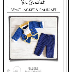 English PDF Crochet Pattern Beauty and the Beast Set 3 Sizes Newborn-6 Months Instant Download Costume Outfit Halloween Baby Pants Jacket image 2