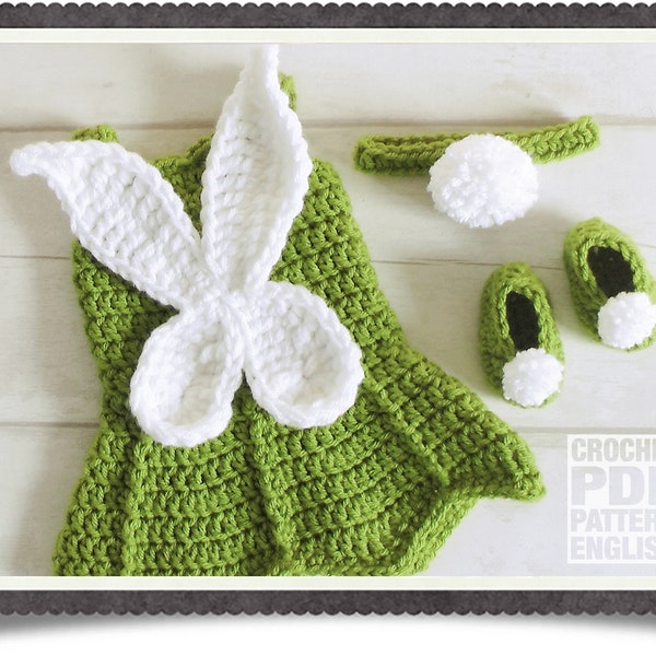 English PDF Crochet Pattern Tinkerbell Fairy Dress Set Chunky Yarn 3 Sizes Newborn-6 Months Instant Download Costume Outfit Halloween Baby