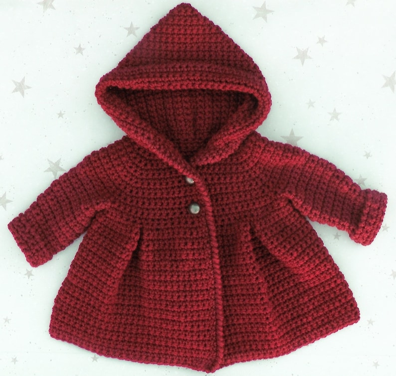 English PDF Crochet Pattern Hooded Pixie Jacket 4 Sizes 6 Months 5 Years Instant Download Top Down Seamless Coat Little Red Riding Hood image 6