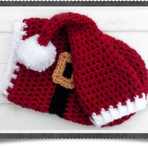 English PDF Crochet Pattern Christmas Santa Long Tail Pom Pom Hat and Cocoon 2 Sizes Newborn 0-3 Months Instant Download Baby Photo Prop