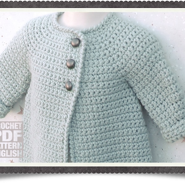 English PDF Crochet PatternAline Jacket 5 Sizes 6 Months - 6 Years Instant Download Top Down Seamless Coat Sweater