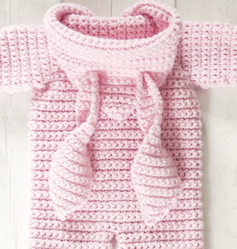 English PDF Crochet Pattern Chloe Bunny Hooded Suit 3 Sizes 0-3 Months 18 Months Instant Download Top Down Seamless Coat Jacket Onesie image 9