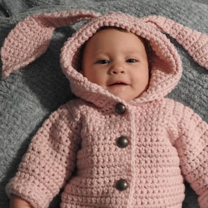 English PDF Crochet Pattern Chloe Bunny Hooded Suit 3 Sizes 0-3 Months 18 Months Instant Download Top Down Seamless Coat Jacket Onesie image 6