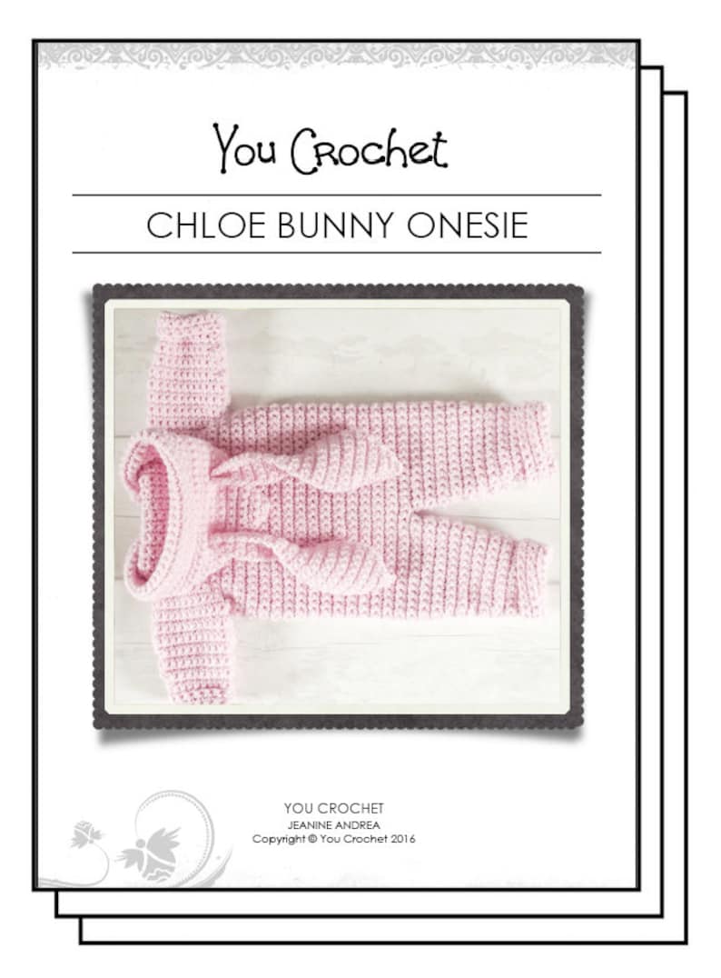 English PDF Crochet Pattern Chloe Bunny Hooded Suit 3 Sizes 0-3 Months 18 Months Instant Download Top Down Seamless Coat Jacket Onesie image 2