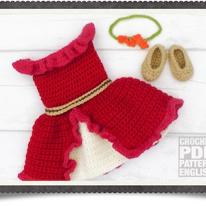 English PDF Crochet Pattern Princess Elena of Avalor Dress Set 3 Sizes Newborn-6 Months Instant Download Outfit Halloween Baby Photo Prop