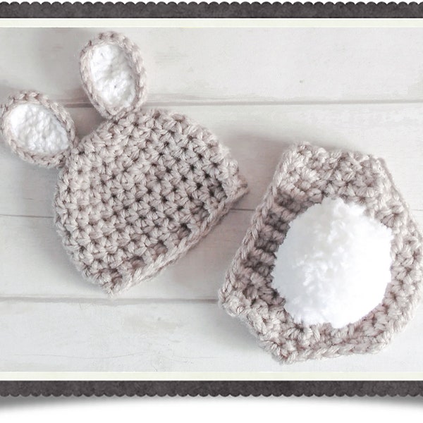 English PDF Crochet Pattern Easter Bunny Hat and Nappy/Diaper Cover Set 3 Sizes Newborn - 6 Months Instant Download Animal Ears Baby