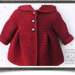 English PDF Crochet Pattern Hooded Pixie Jacket 4 Sizes 6 Months - 5 Years Instant Download Top Down Seamless Coat Little Red Riding Hood