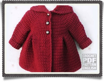 English PDF Crochet Pattern Hooded Pixie Jacket 4 Sizes 6 Months - 5 Years Instant Download Top Down Seamless Coat Little Red Riding Hood