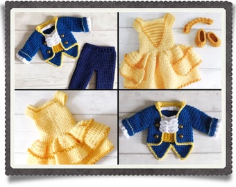 English 2 PDF Crochet Patterns Beauty & The Beast, Beast and Princess Belle Movie Set 3 Sizes Newborn-6 Months Instant Download Costume