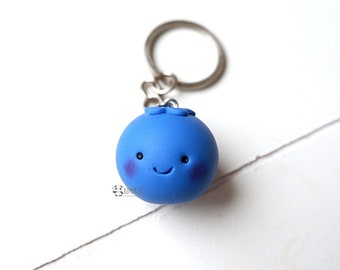 Blueberry kawaii, Cute blueberry with smile, Fimo keyring, handmade, Keyring in polymer clay