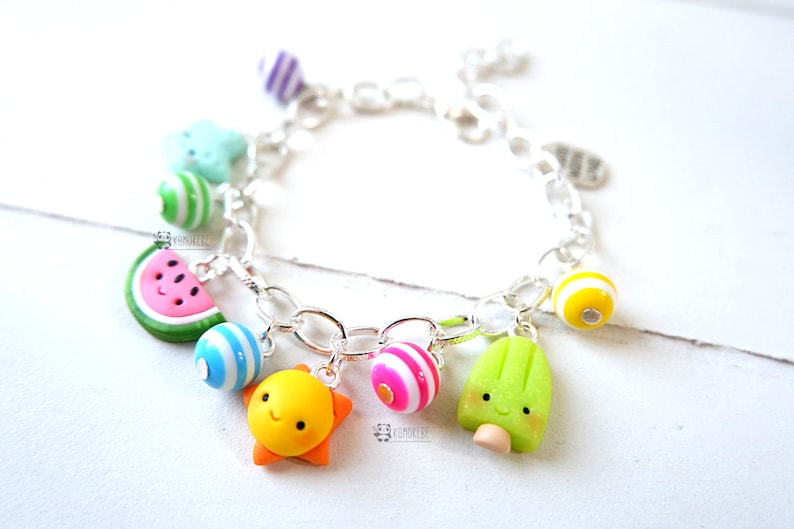 summer kawaii popsicle Summer bracelet sun seastar watermelon Summer bracelet fimo
