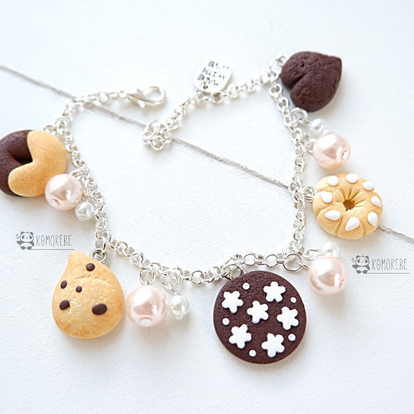 Biscuits Bracelet, Chocolate, Pan di stelle, in Fimo, handmade, Cookies bracelet polymer clay