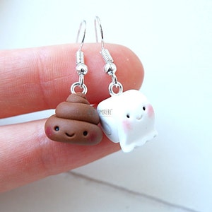 Cacca e carta igienica kawaii, Poo polymer clay, orecchini fatti a mano