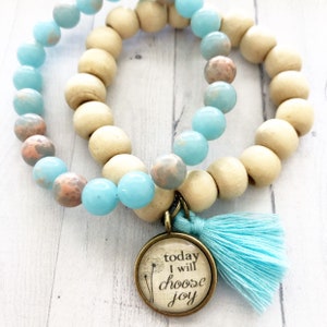 Choose Joy White Wood Bead Bracelet STACK